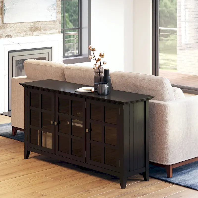 Credenza di transizione in LEGNO MASSELLO, larga 157 cm, con ampi vani - 157 l x 45 p x 86 h cm