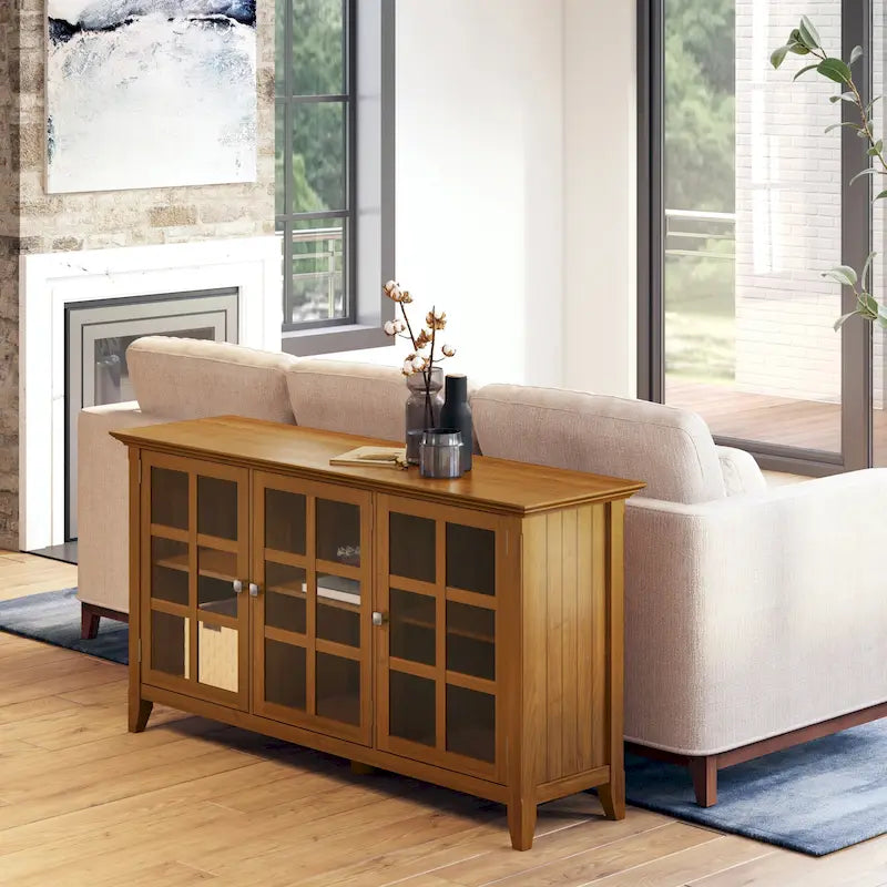 Credenza di transizione in LEGNO MASSELLO, larga 157 cm, con ampi vani - 157 l x 45 p x 86 h cm