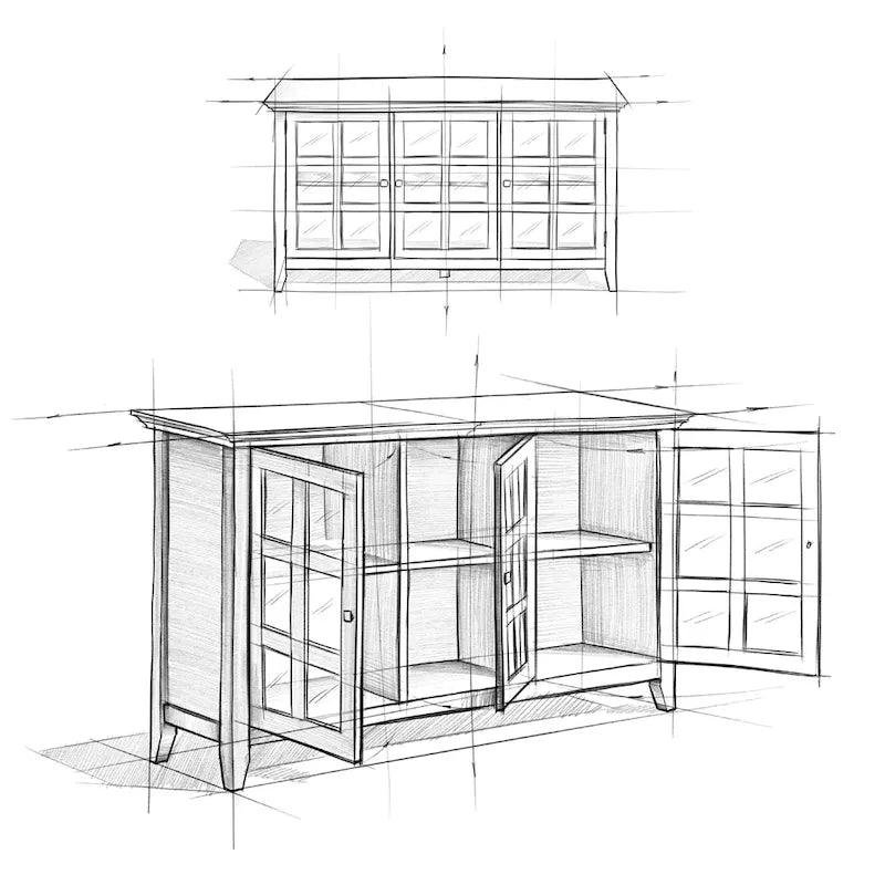 Credenza di transizione in LEGNO MASSELLO, larga 157 cm, con ampi vani - 157 l x 45 p x 86 h cm