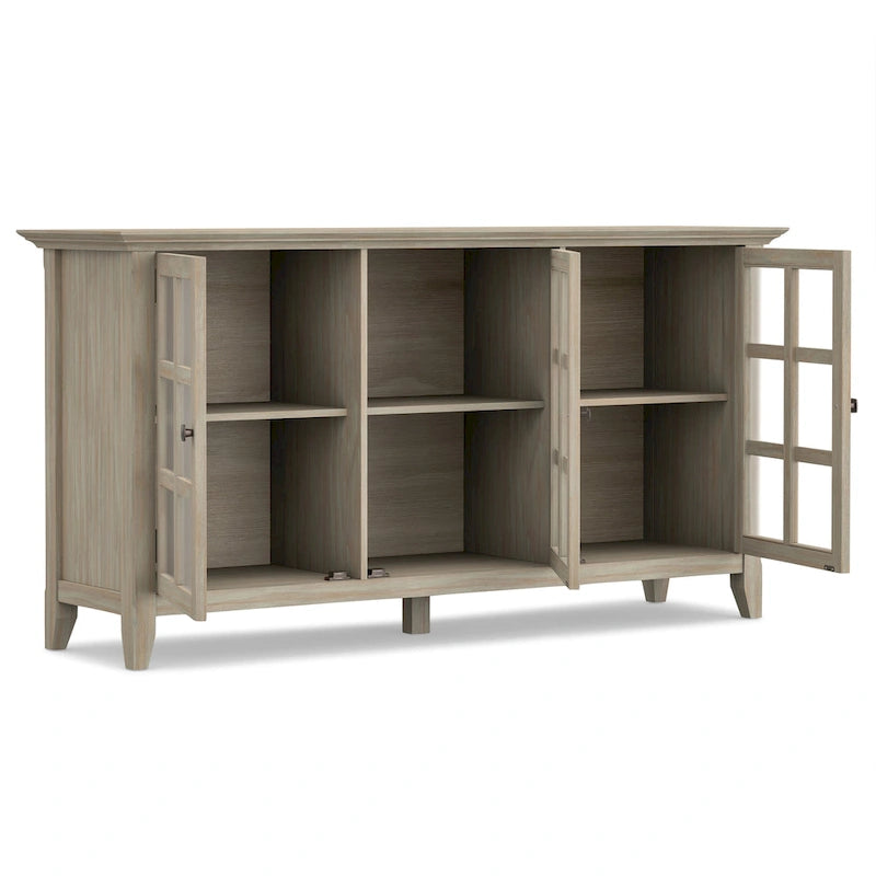 Credenza di transizione in LEGNO MASSELLO, larga 157 cm, con ampi vani - 157 l x 45 p x 86 h cm