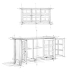 Credenza di transizione in LEGNO MASSELLO, larga 157 cm, con ampi vani - 157 l x 45 p x 86 h cm