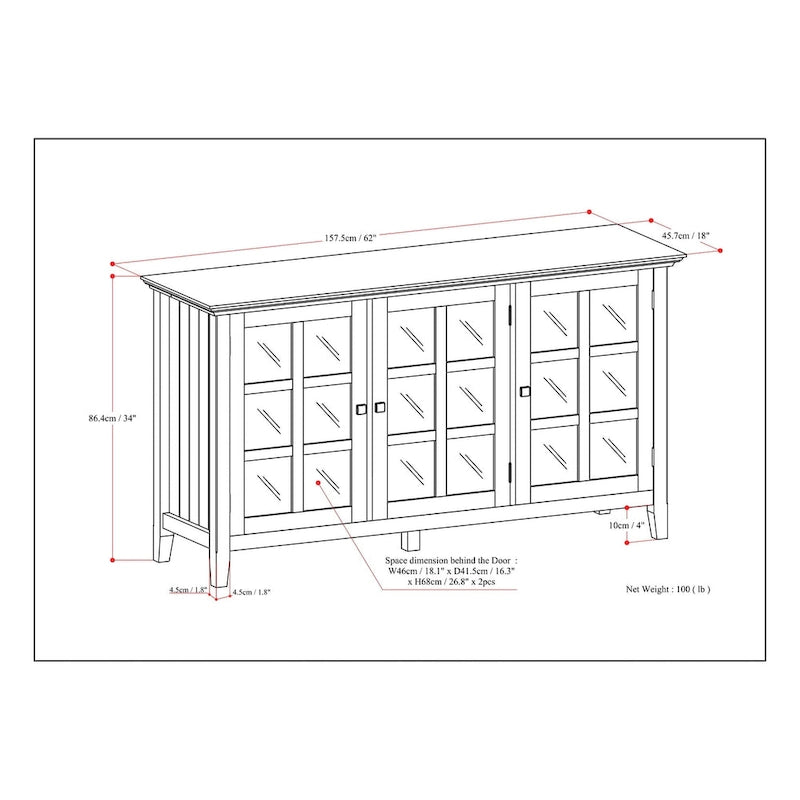 Credenza di transizione in LEGNO MASSELLO, larga 157 cm, con ampi vani - 157 l x 45 p x 86 h cm