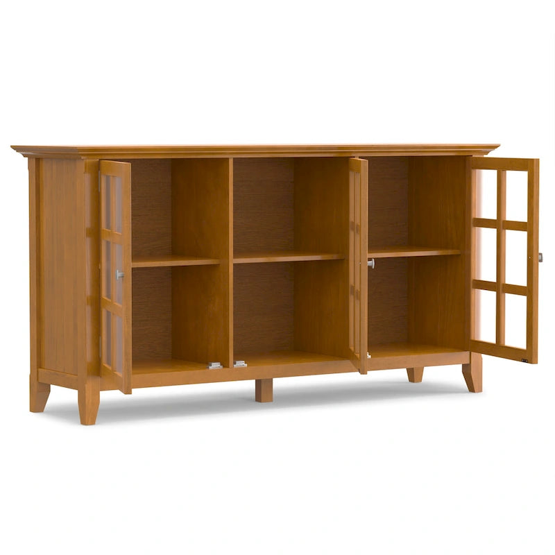 Credenza di transizione in LEGNO MASSELLO, larga 157 cm, con ampi vani - 157 l x 45 p x 86 h cm