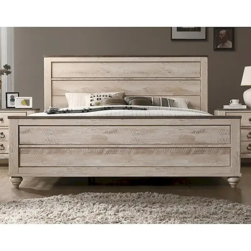 Set camera da letto 5 pezzi contemporaneo, finitura bianco lavato, matrimoniale