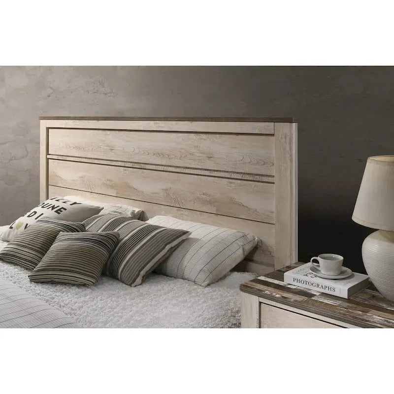 Set camera da letto 5 pezzi contemporaneo, finitura bianco lavato, matrimoniale