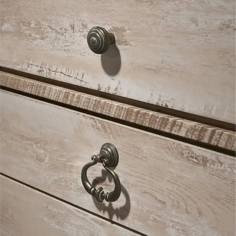 Set camera da letto 5 pezzi contemporaneo, finitura bianco lavato, matrimoniale
