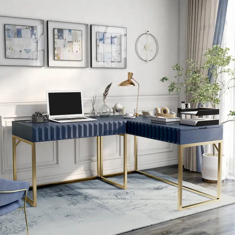 Scrivania angolare con piano sollevabile in metallo e USB
