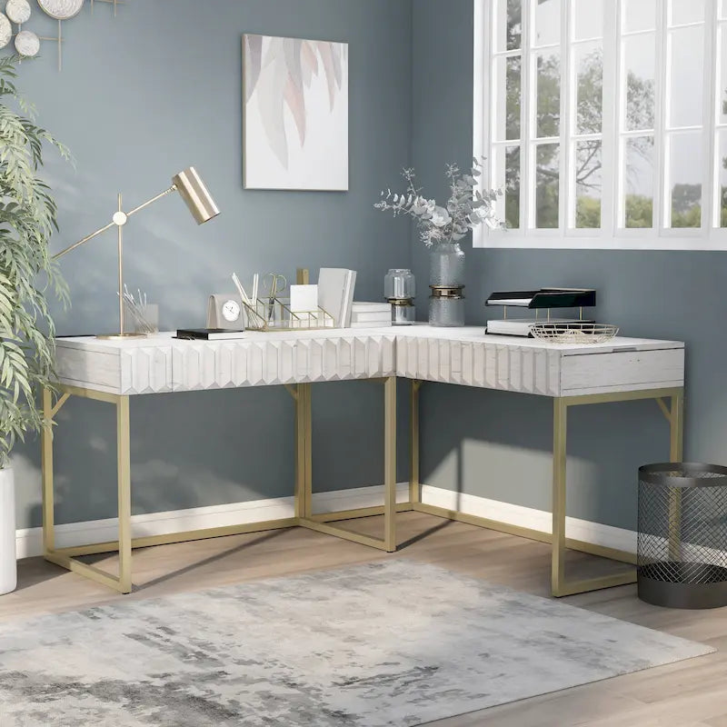Scrivania angolare con piano sollevabile in metallo e USB