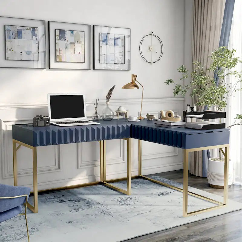 Scrivania angolare con piano sollevabile in metallo e USB