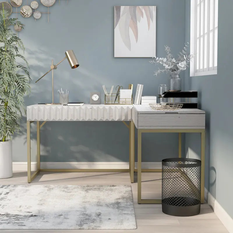 Scrivania angolare con piano sollevabile in metallo e USB