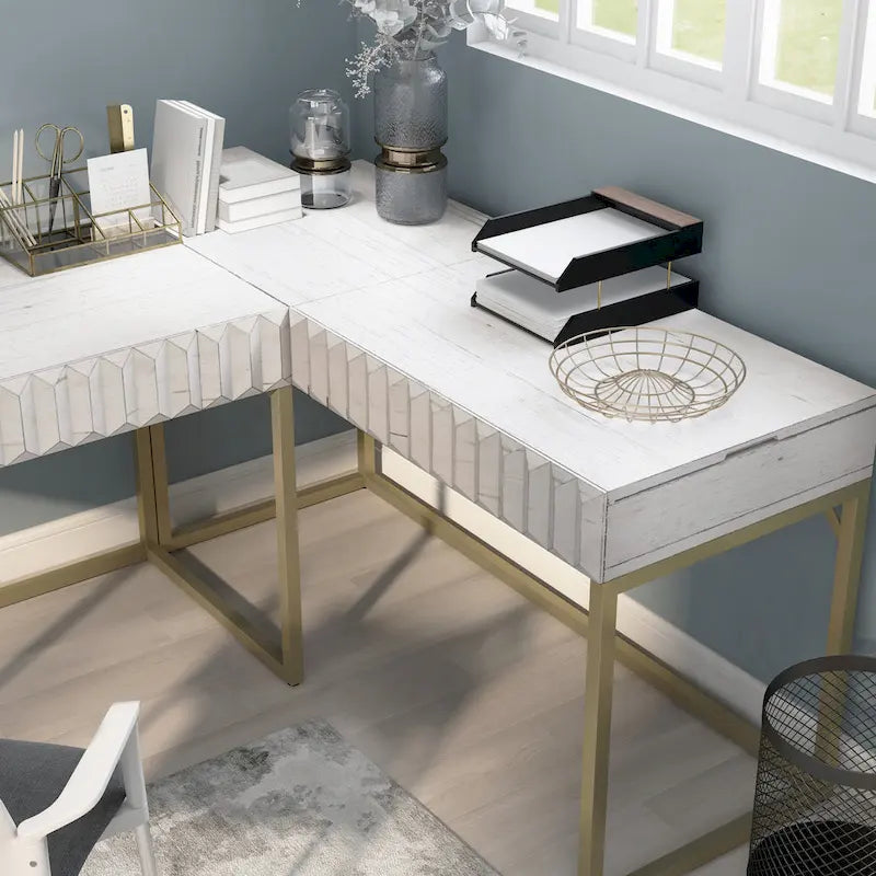 Scrivania angolare con piano sollevabile in metallo e USB