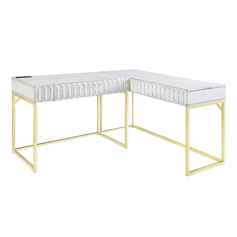Scrivania angolare con piano sollevabile in metallo e USB