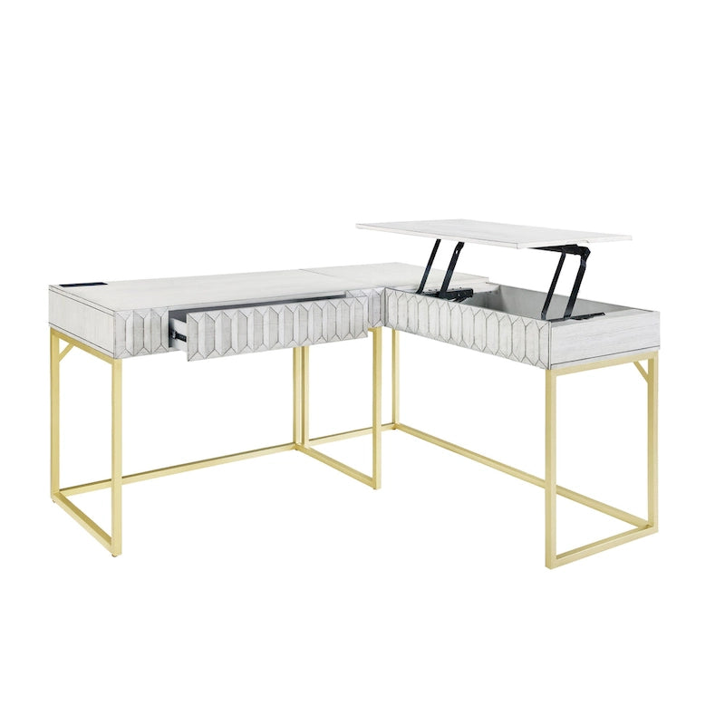 Scrivania angolare con piano sollevabile in metallo e USB
