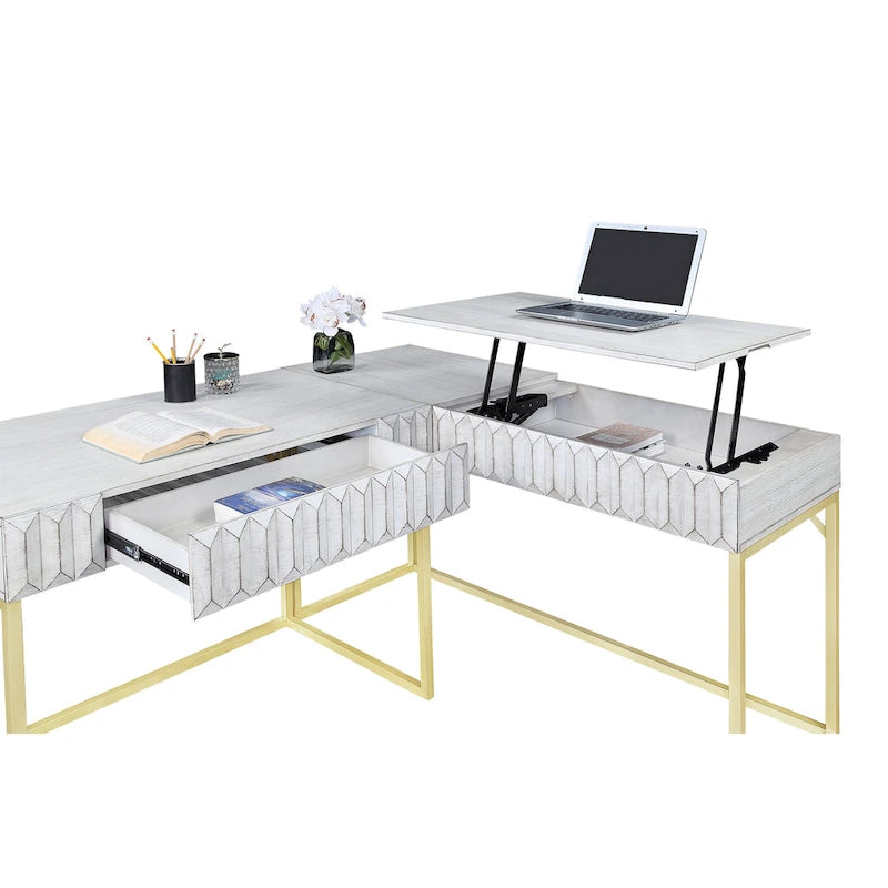 Scrivania angolare con piano sollevabile in metallo e USB