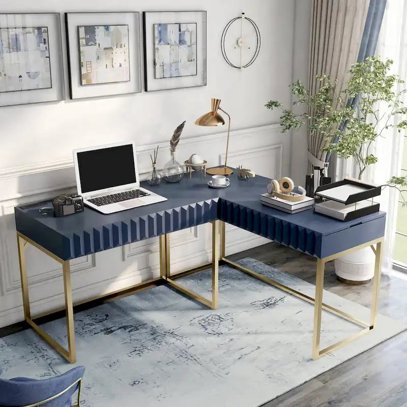 Scrivania angolare con piano sollevabile in metallo e USB