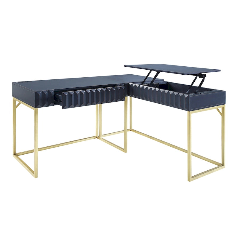 Scrivania angolare con piano sollevabile in metallo e USB