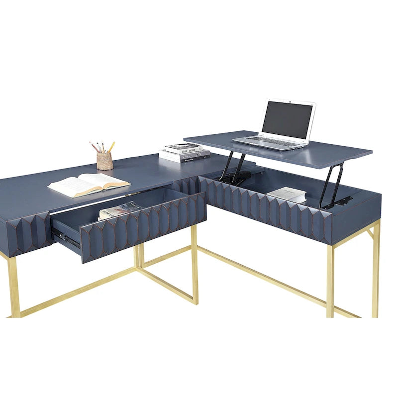 Scrivania angolare con piano sollevabile in metallo e USB