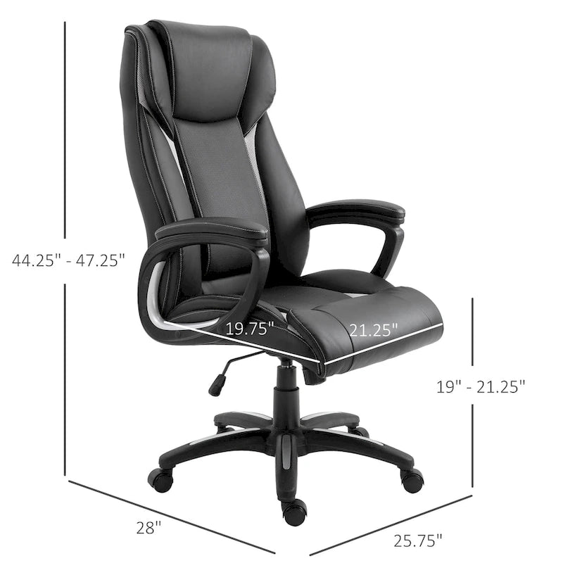 Sedia da ufficio ergonomica, altezza regolabile, in pelle PU, con funzione a dondolo, girevole a 360°, per casa e ufficio, nera