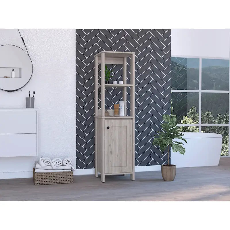 Mobile da bagno Arctic in lino con 4 ripiani e anta singola