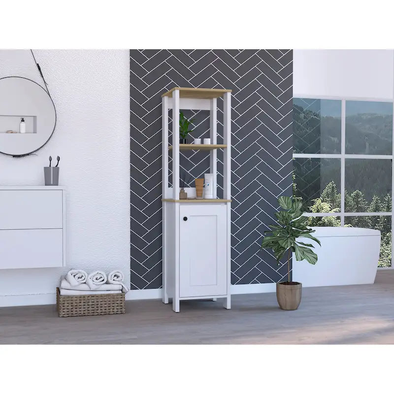 Mobile da bagno Arctic in lino con 4 ripiani e anta singola