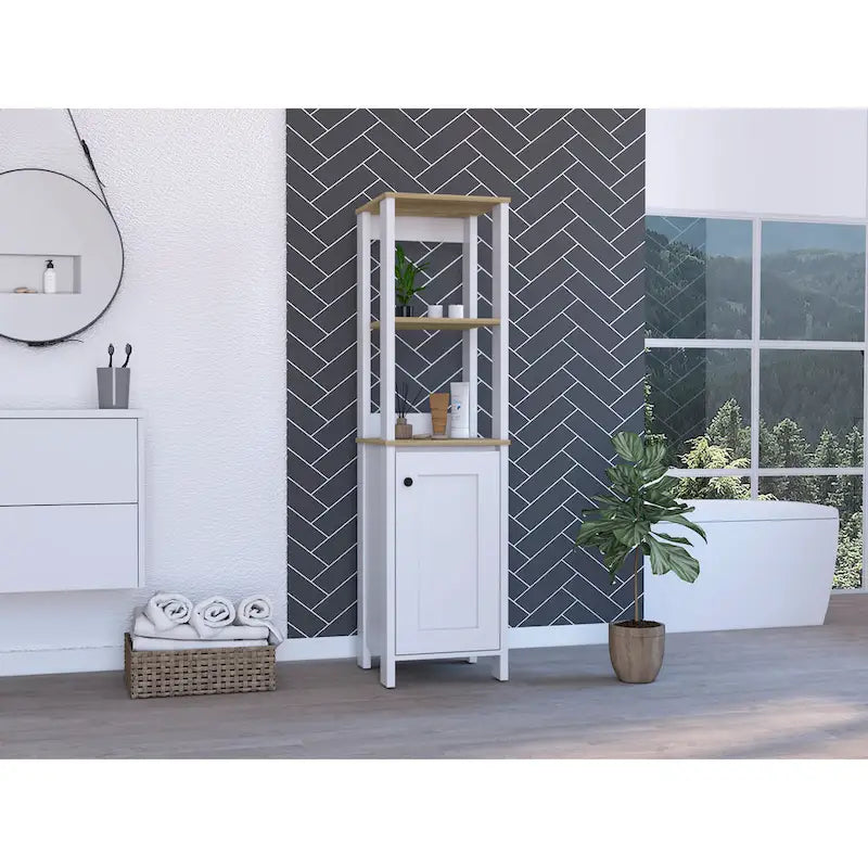 Mobile da bagno Arctic in lino con 4 ripiani e anta singola