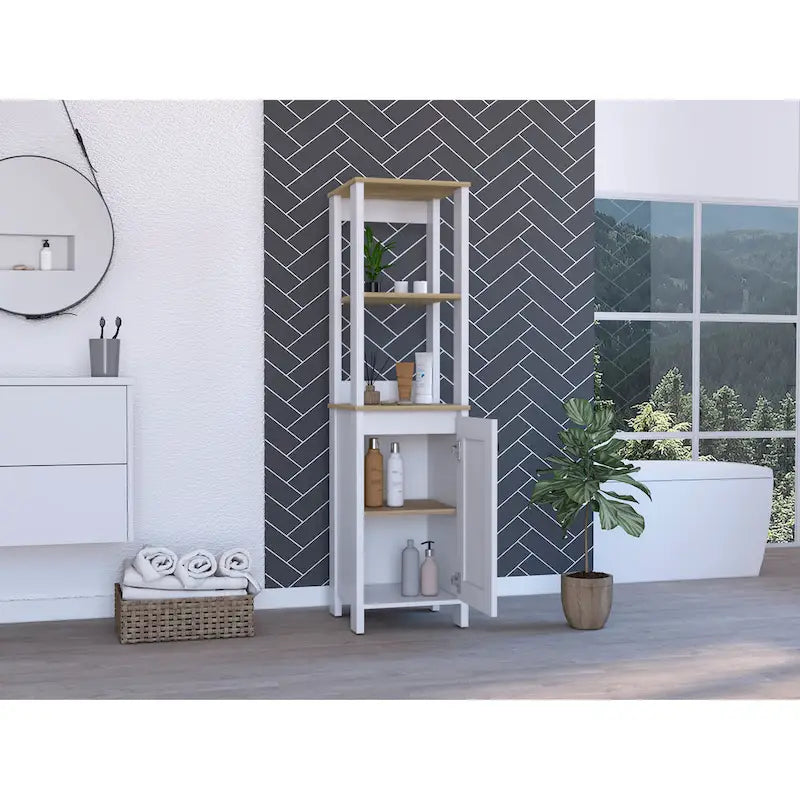 Mobile da bagno Arctic in lino con 4 ripiani e anta singola
