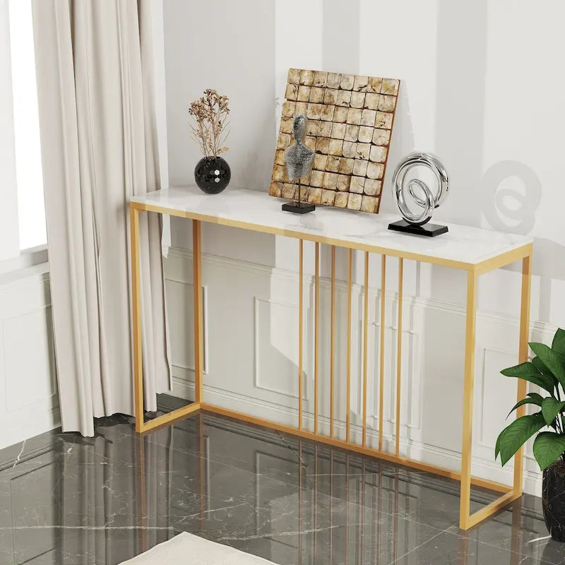 Tavoli Consolle Stretti e Lunghi in Pietra Sinterizzata da 47 Pollici per Ingresso o Divano - L 120 x P 30 x H 79 cm