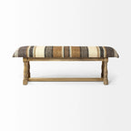 Panca Greenfield I marrone e beige a motivo in iuta con cornice in legno - 59L x 14.3P x 19H