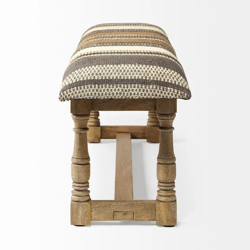 Panca Greenfield I marrone e beige a motivo in iuta con cornice in legno - 59L x 14.3P x 19H