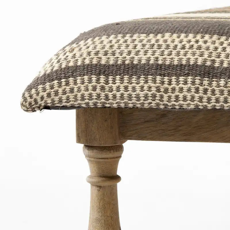 Panca Greenfield I marrone e beige a motivo in iuta con cornice in legno - 59L x 14.3P x 19H