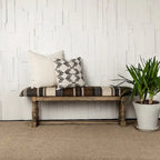 Panca Greenfield I marrone e beige a motivo in iuta con cornice in legno - 59L x 14.3P x 19H