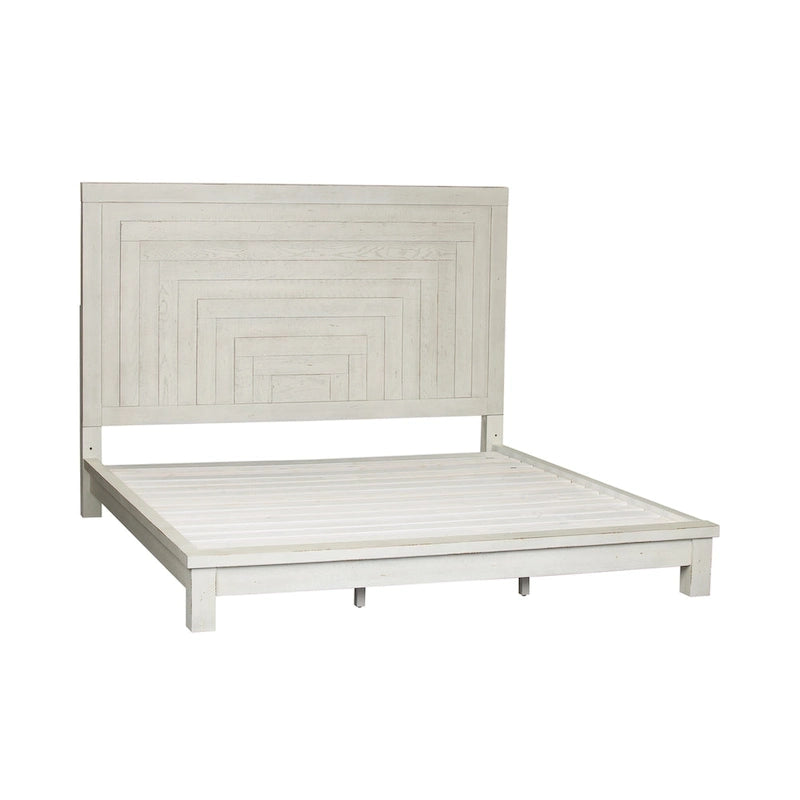 Letto a piattaforma Queen in stile rustico moderno da mercatino dell'usato, bianco anticato