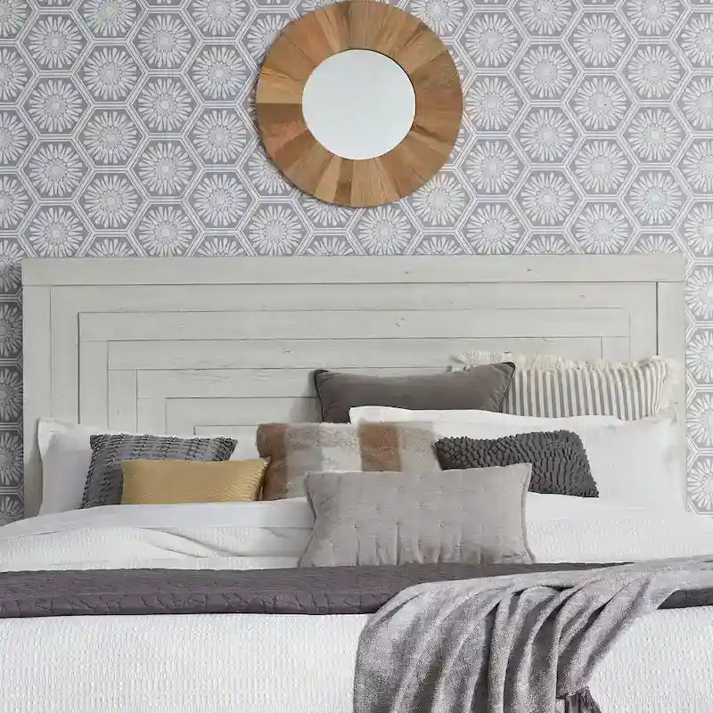 Letto a piattaforma Queen in stile rustico moderno da mercatino dell'usato, bianco anticato
