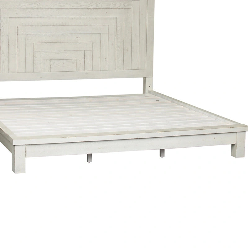 Letto a piattaforma Queen in stile rustico moderno da mercatino dell'usato, bianco anticato