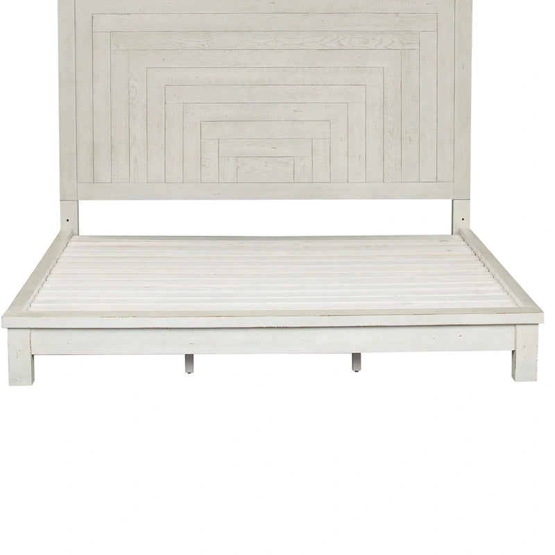 Letto a piattaforma Queen in stile rustico moderno da mercatino dell'usato, bianco anticato
