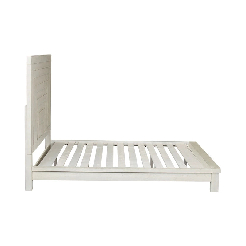 Letto a piattaforma Queen in stile rustico moderno da mercatino dell'usato, bianco anticato