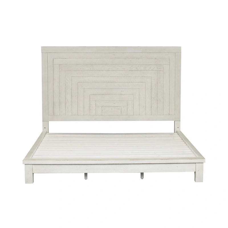 Letto a piattaforma Queen in stile rustico moderno da mercatino dell'usato, bianco anticato