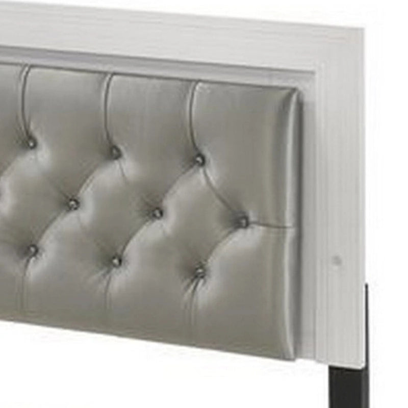 Elegante Letto Matrimoniale Queen Size, Profili LED, Testiera Trapuntata con Bottoni, Bianco