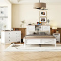 Set 3 Pezzi Camera da Letto Letto a Piattaforma Stile Fattoria con Comodino e Comò