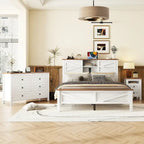 Set 3 Pezzi Camera da Letto Letto a Piattaforma Stile Fattoria con Comodino e Comò