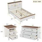 Set 3 Pezzi Camera da Letto Letto a Piattaforma Stile Fattoria con Comodino e Comò
