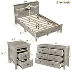 Set 3 Pezzi Camera da Letto Letto a Piattaforma Stile Fattoria con Comodino e Comò