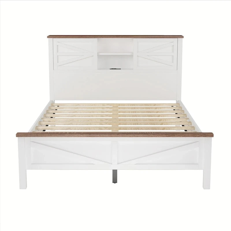 Set 3 Pezzi Camera da Letto Letto a Piattaforma Stile Fattoria con Comodino e Comò