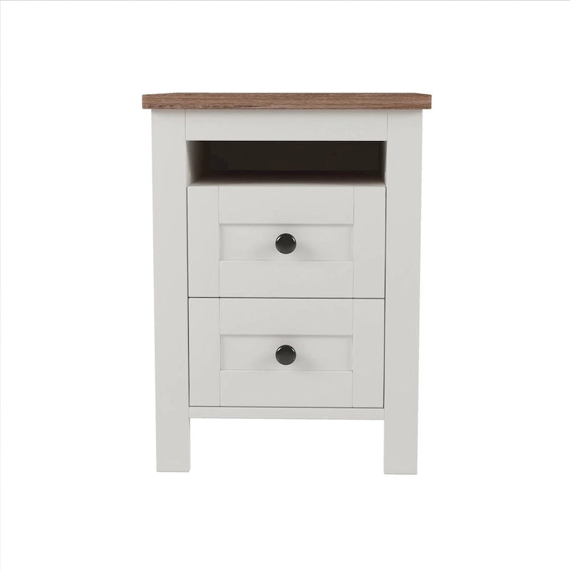 Set 3 Pezzi Camera da Letto Letto a Piattaforma Stile Fattoria con Comodino e Comò