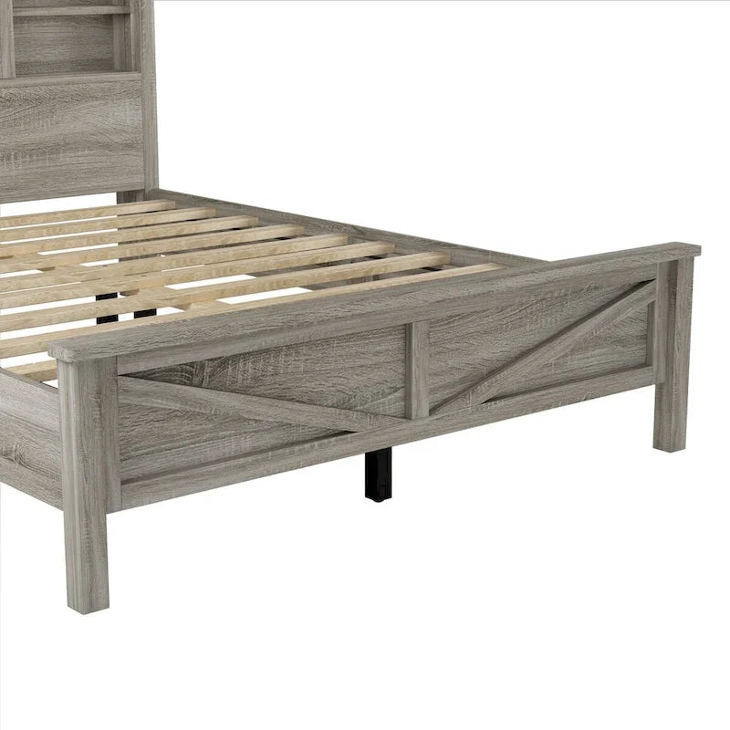 Set 3 Pezzi Camera da Letto Letto a Piattaforma Stile Fattoria con Comodino e Comò