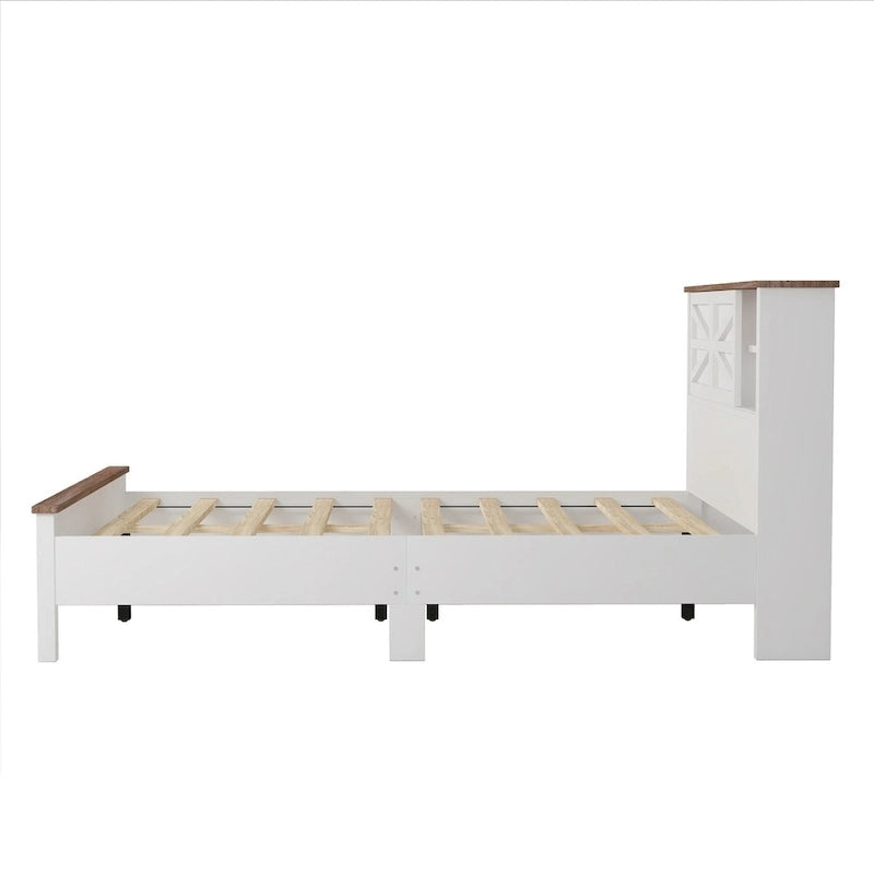 Set 3 Pezzi Camera da Letto Letto a Piattaforma Stile Fattoria con Comodino e Comò