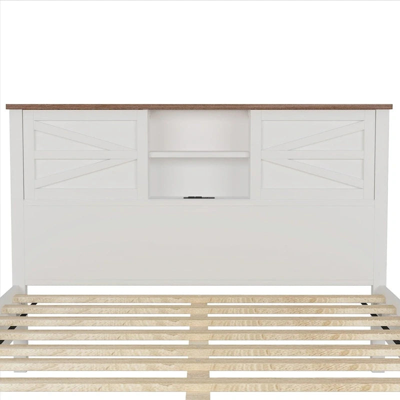 Set 3 Pezzi Camera da Letto Letto a Piattaforma Stile Fattoria con Comodino e Comò