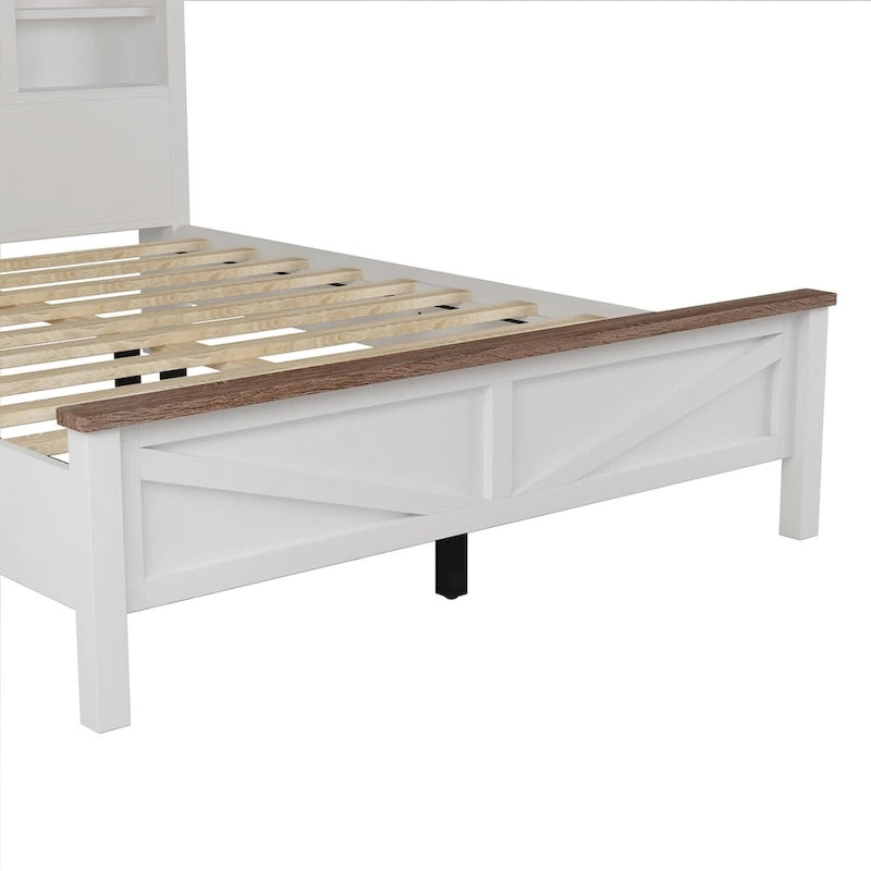Set 3 Pezzi Camera da Letto Letto a Piattaforma Stile Fattoria con Comodino e Comò