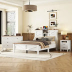 Set 3 Pezzi Camera da Letto Letto a Piattaforma Stile Fattoria con Comodino e Comò