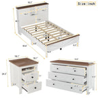 Set 3 Pezzi Camera da Letto Letto a Piattaforma Stile Fattoria con Comodino e Comò